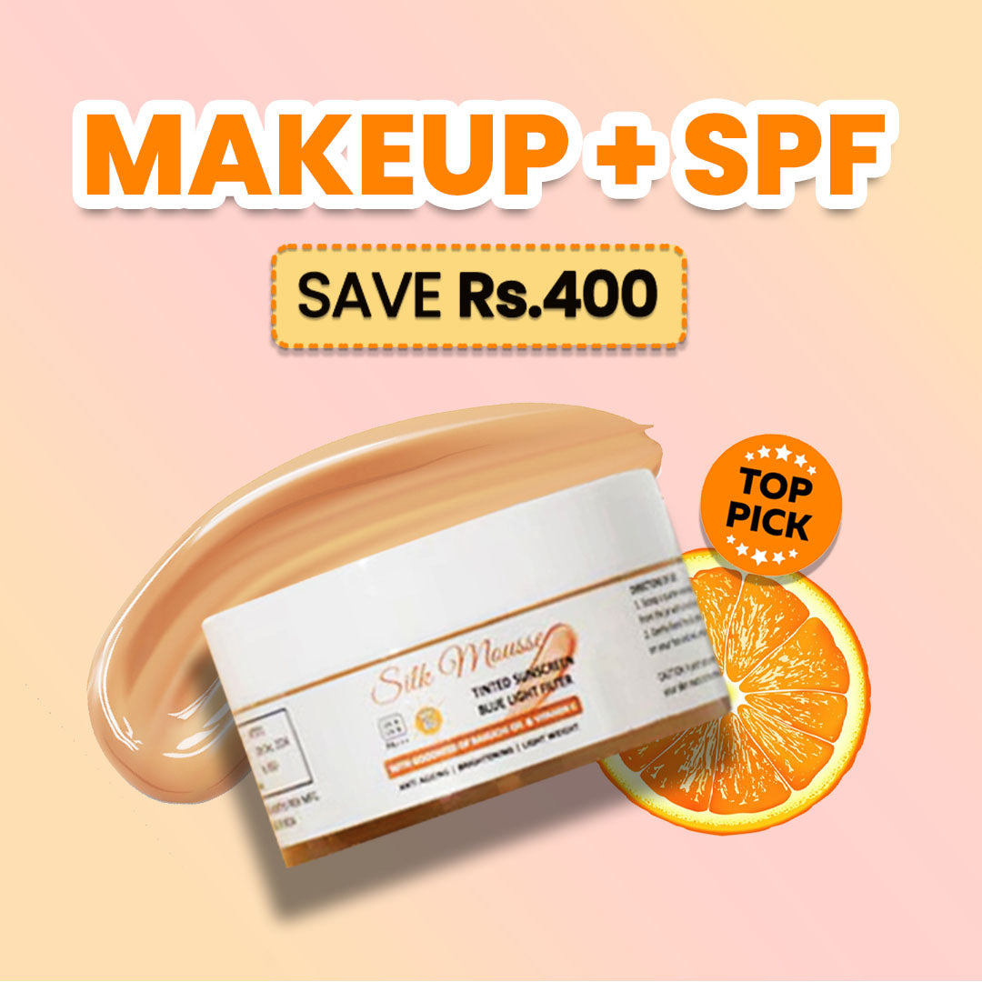 SILK PRIMER with MOUSSE TINTED SUNSREEN SPF 60 PA+++ Blue Light Filter (Lab Tested)