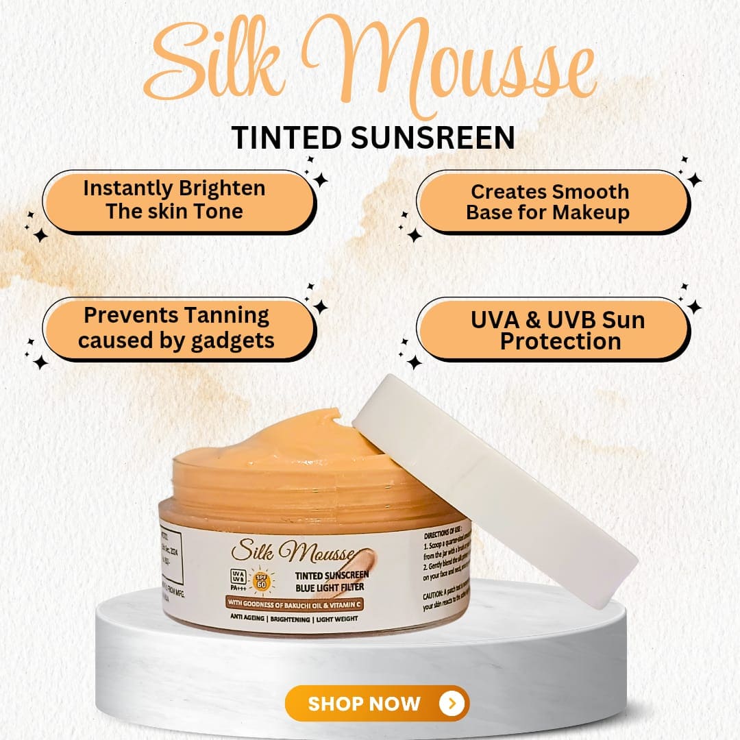 SILK PRIMER with MOUSSE TINTED SUNSREEN SPF 60 PA+++ Blue Light Filter (Lab Tested)