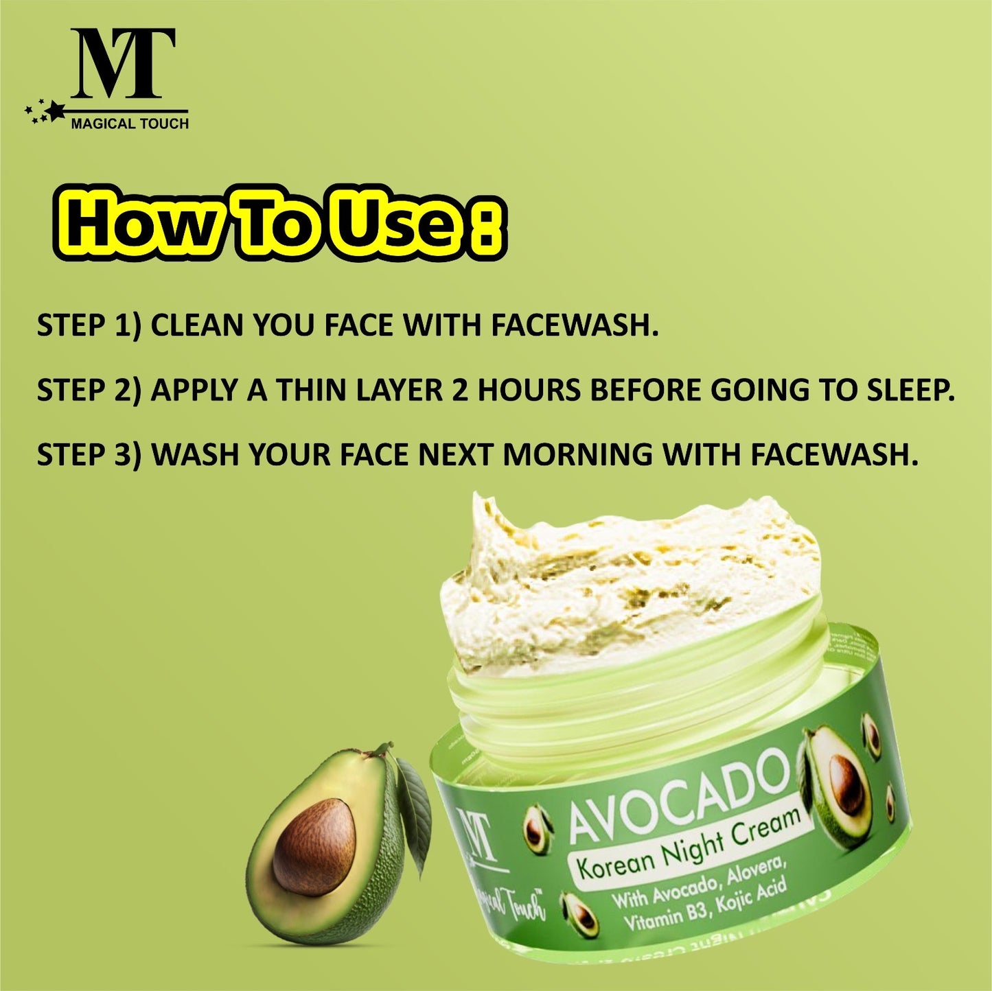 (Buy 2 Get 1) Avocado Korean Night Cream | Skin Brightening and Whitening | Results in 7 Days (30 gms)