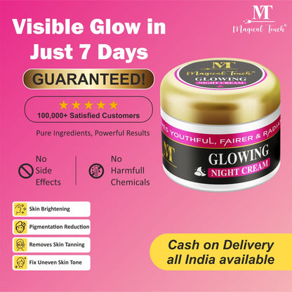 Magical Touch Glowing Night Cream for Bright Skin | Skin Whitening, Repair & Hydration Formula | Removes acne pimples and dark spots (7 days results)