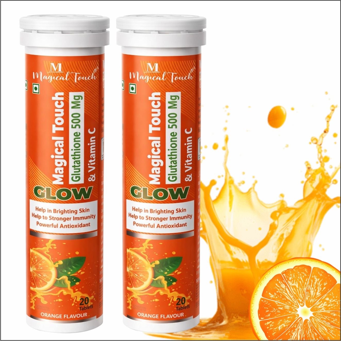 Pack of 2- GLUTATHIONE & VITAMIN-C GLOW TABLETS for Skin Brightening. Powerful antioxidant, skin detox & immunity booster (20 tablets)