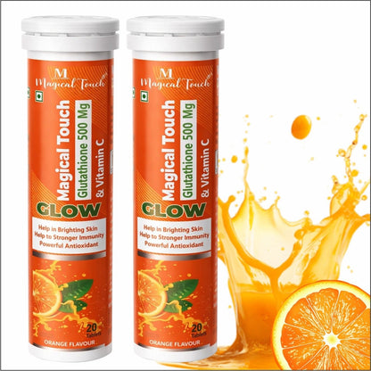 Pack of 2- GLUTATHIONE & VITAMIN-C GLOW TABLETS for Skin Brightening. Powerful antioxidant, skin detox & immunity booster (20 tablets)