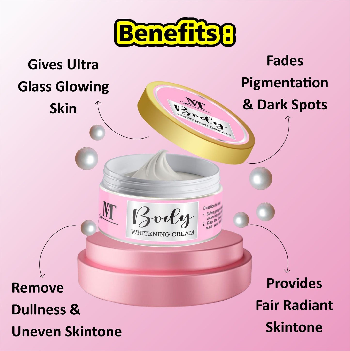 MT Full Body Whitening Cream for Glowing Skin | Dullness & Tan Removal Cream | Fade Dark Spots & Uneven Skin Tone. (2 weeks results)