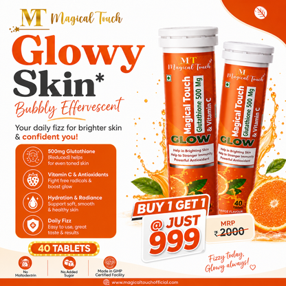 Buy 1 Get 1 Free (40 tablets) - GLUTATHIONE & VITAMIN-C GLOW TABLETS for Skin Brightening. Powerful antioxidant, skin detox & immunity booster (20 tablets)