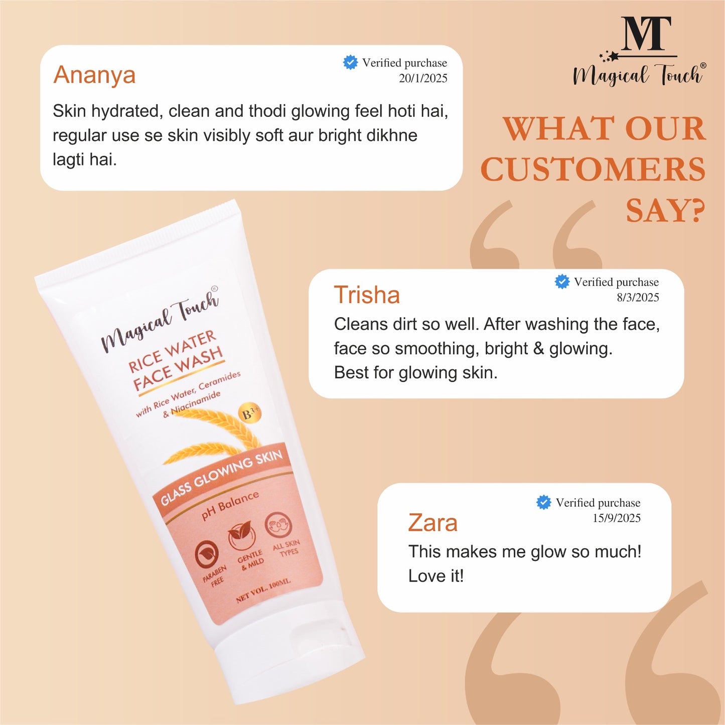 Magical Touch Korean Rice Water Facewash for Glowing Skin | Brightening, Deep Cleansing & Tan Removal | Anti-Dullness & Gentle Daily Cleanser