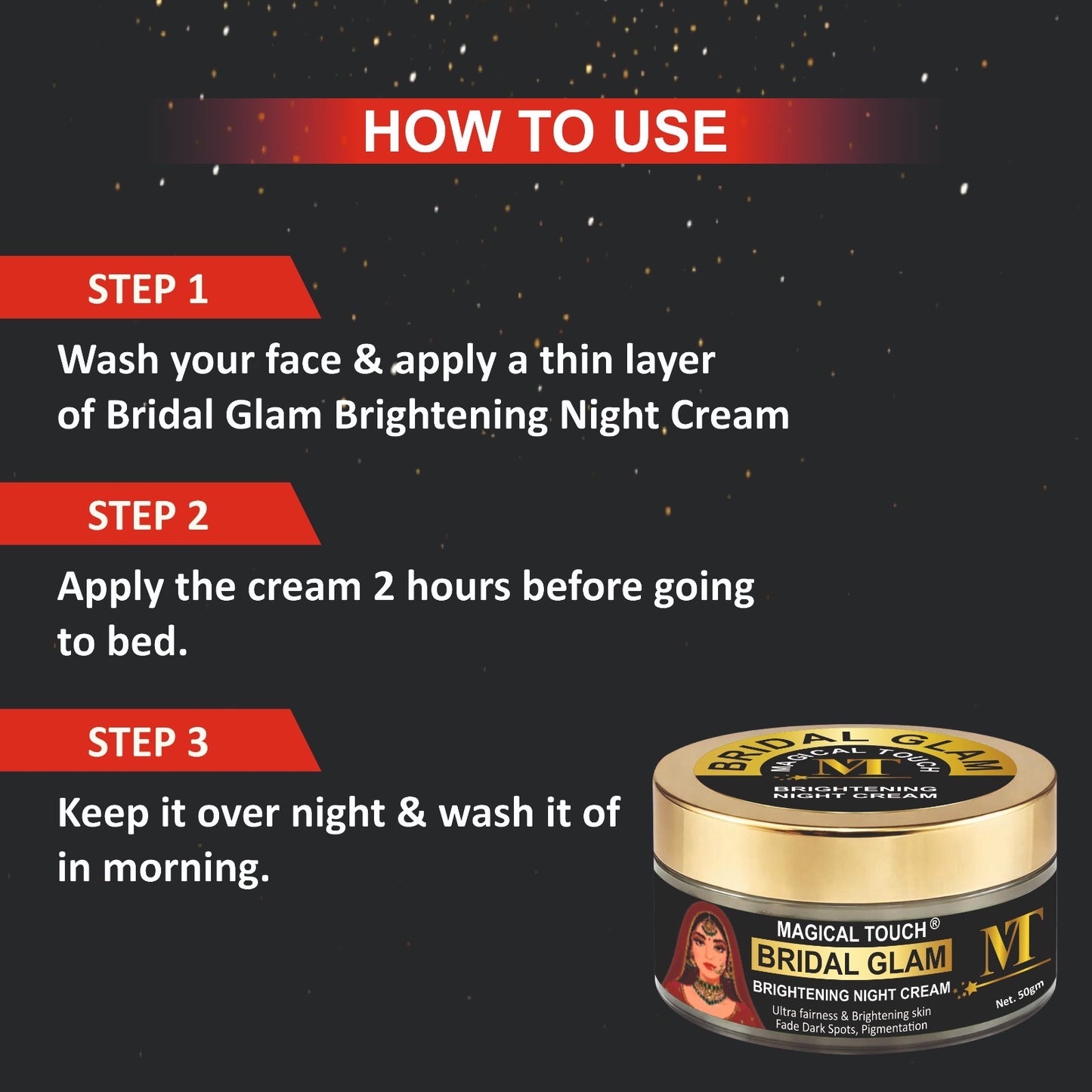 Bridal Glam Brightening Night Cream-  Results in 5 Days | Skin Whitening, Spot Reduction & Glow Boost (50 gms)