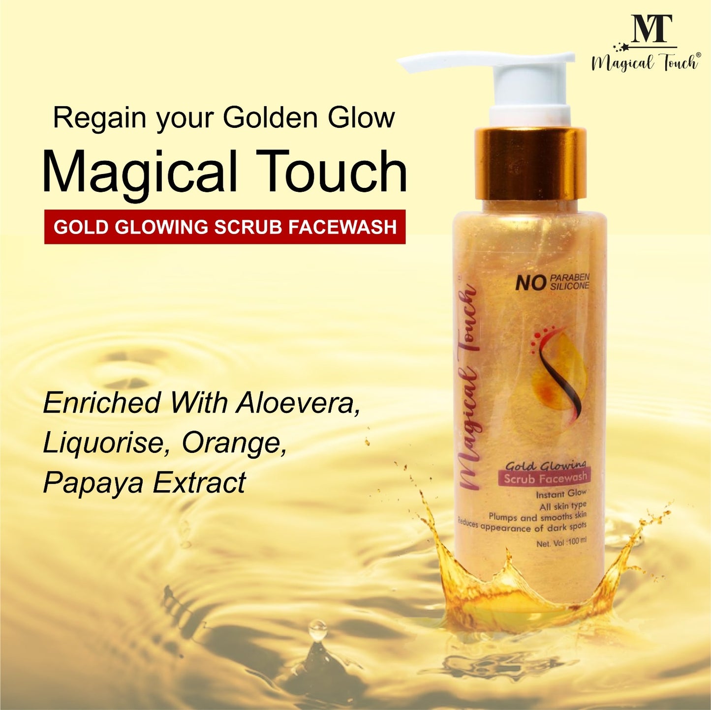 Magical Touch 24K Bridal Gold Glowing Scrub Facewash | Brightening, Tan Removal & Instant Glow for Brides |Whitening, Polishing & Radiant Glow in One Wash | Instant glow.
