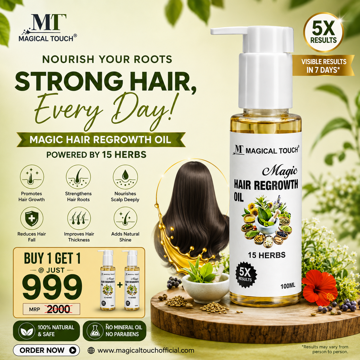 Buy 1 Get 1 Free MAGIC HAIR REGROWTH OIL - Reduces Hair Fall, Nourishes the scalp, Promotes healthy hair regrowth naturally .