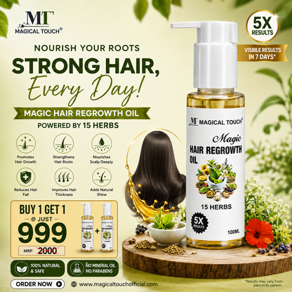 Buy 1 Get 1 Free MAGIC HAIR REGROWTH OIL - Reduces Hair Fall, Nourishes the scalp, Promotes healthy hair regrowth naturally .