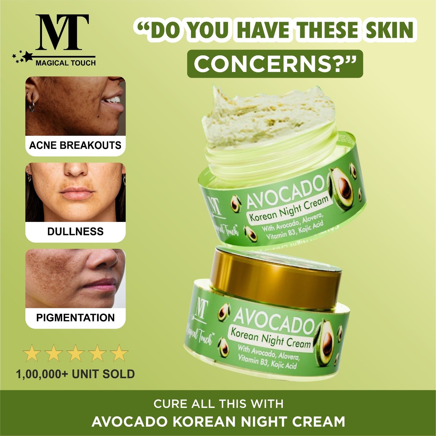 (Buy 2 Get 1) Avocado Korean Night Cream | Skin Brightening and Whitening | Results in 7 Days (30 gms)