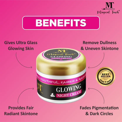 Magical Touch Glowing Night Cream for Bright Skin | Skin Whitening, Repair & Hydration Formula | Removes acne pimples and dark spots (7 days results)