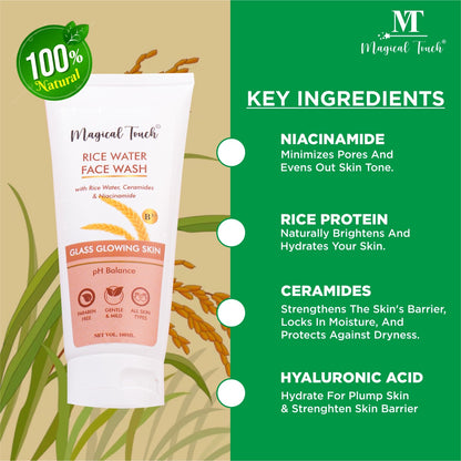 Magical Touch Korean Rice Water Facewash for Glowing Skin | Brightening, Deep Cleansing & Tan Removal | Anti-Dullness & Gentle Daily Cleanser
