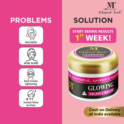 Magical Touch Glowing Night Cream for Bright Skin | Skin Whitening, Repair & Hydration Formula | Removes acne pimples and dark spots (7 days results)