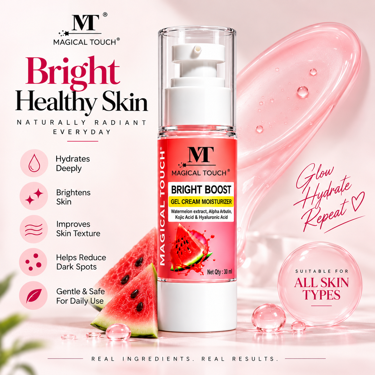 Bright-Boost Gel Cream MOISTURISER - Deep hydration & glowing skin.