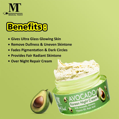 (Buy 2 Get 1) Avocado Korean Night Cream | Skin Brightening and Whitening | Results in 7 Days (30 gms)