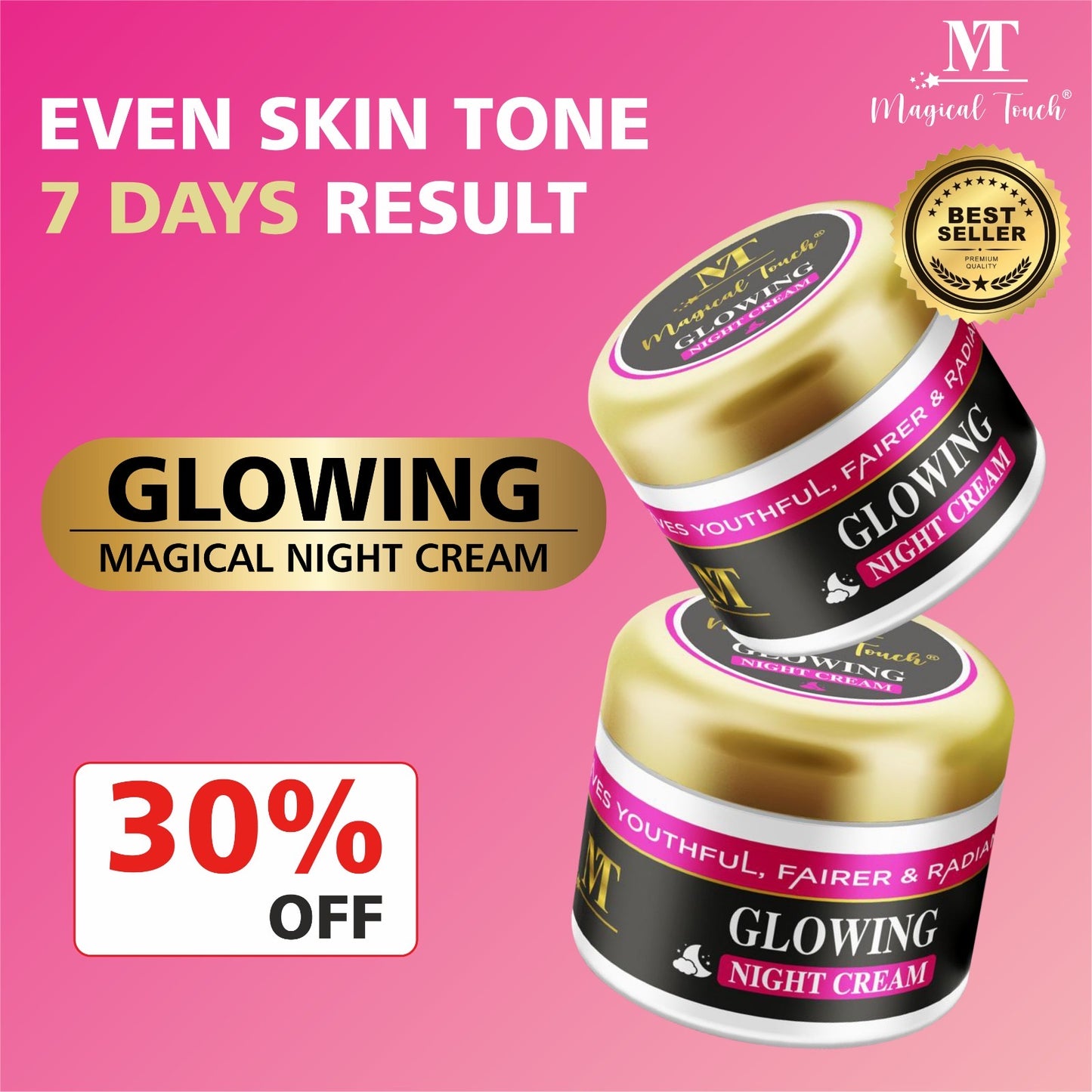 Magical Touch Glowing Night Cream for Bright Skin | Skin Whitening, Repair & Hydration Formula | Removes acne pimples and dark spots (7 days results)