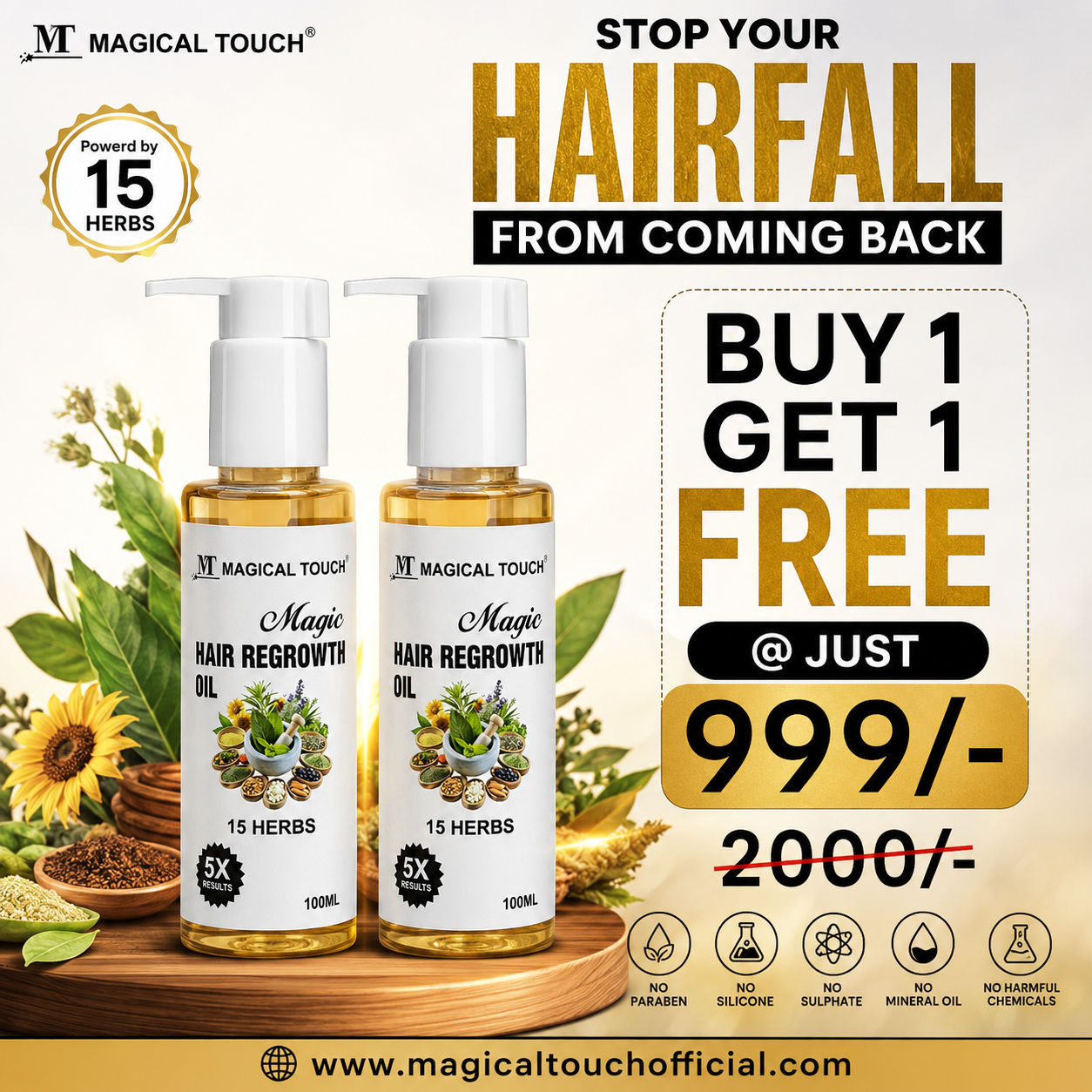 Buy 1 Get 1 Free MAGIC HAIR REGROWTH OIL - Reduces Hair Fall, Nourishes the scalp, Promotes healthy hair regrowth naturally .