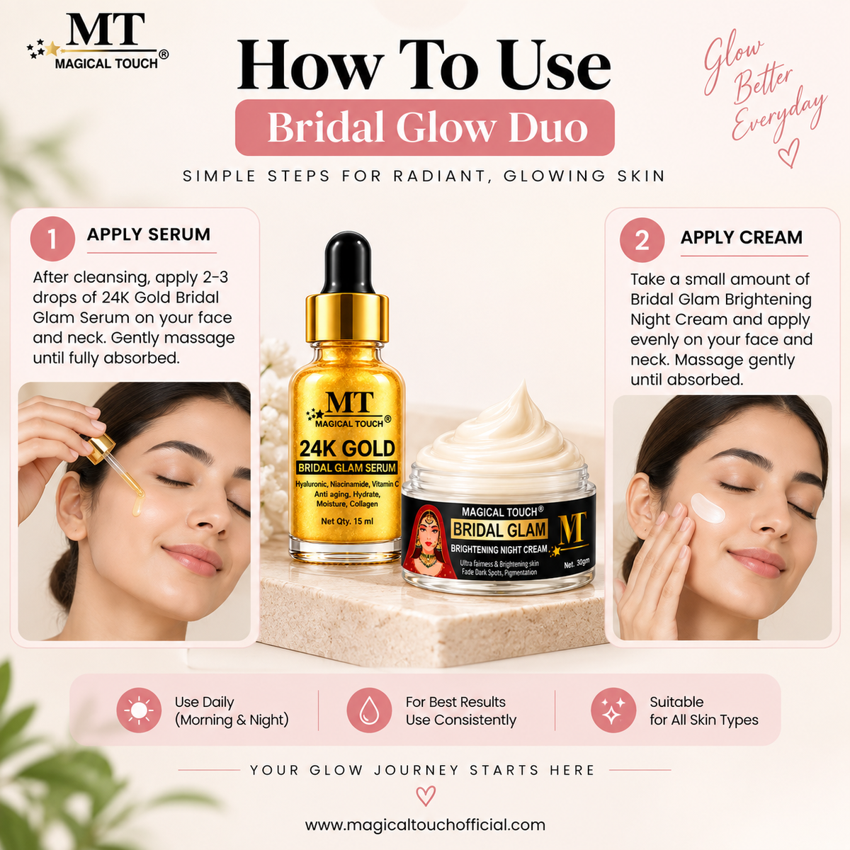 Bridal Glam Glow Duo – 24K Gold Serum & Brightening Night Cream