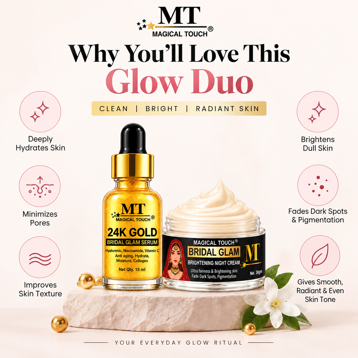 Bridal Glam Glow Duo – 24K Gold Serum & Brightening Night Cream