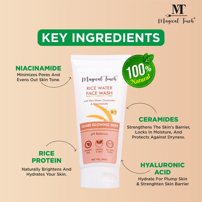 Magical Touch Korean Rice Water Facewash for Glowing Skin | Brightening, Deep Cleansing & Tan Removal | Anti-Dullness & Gentle Daily Cleanser