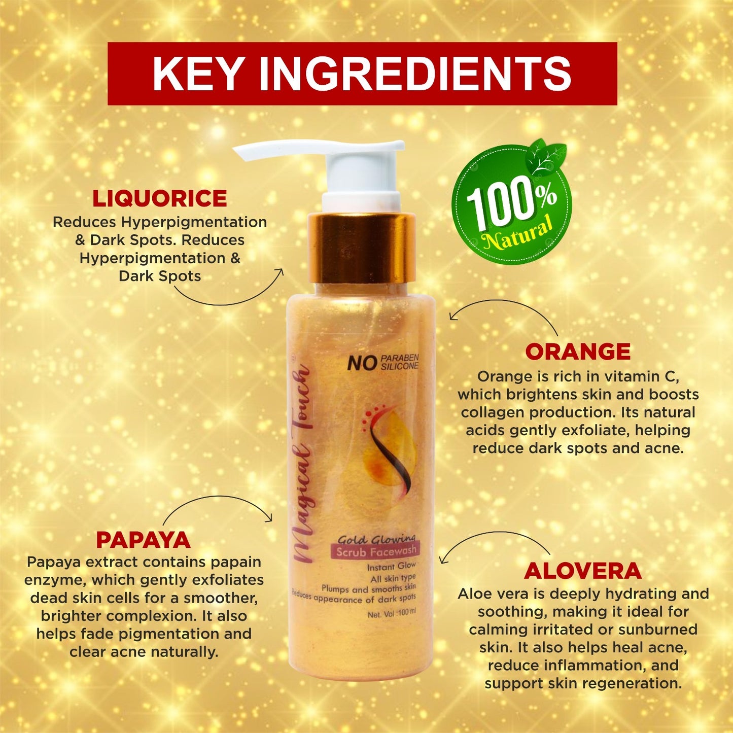 Magical Touch 24K Bridal Gold Glowing Scrub Facewash | Brightening, Tan Removal & Instant Glow for Brides |Whitening, Polishing & Radiant Glow in One Wash | Instant glow.