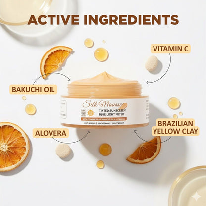 SILK PRIMER with MOUSSE TINTED SUNSREEN SPF 60 PA+++ Blue Light Filter (Lab Tested)