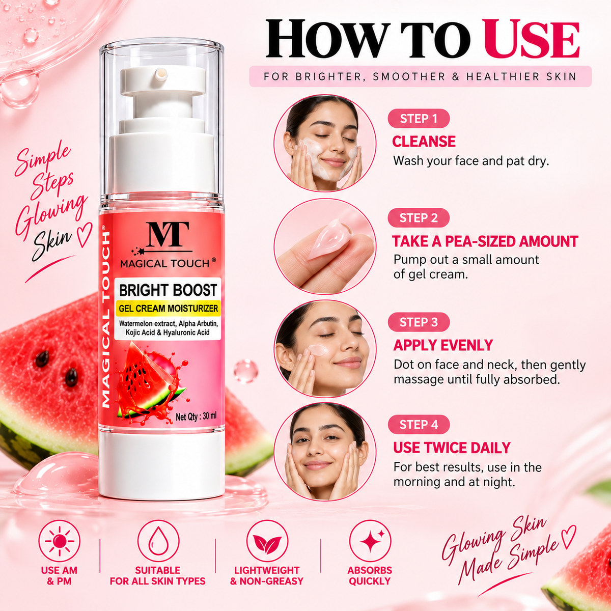 Bright-Boost Gel Cream MOISTURISER - Deep hydration & glowing skin.
