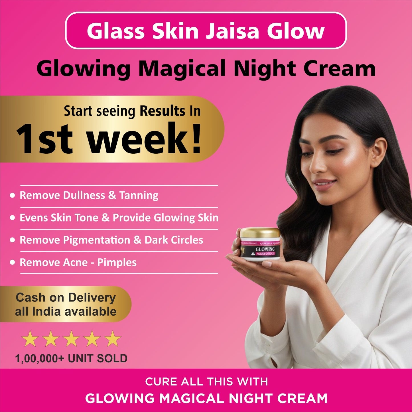 Magical Touch Glowing Night Cream for Bright Skin | Skin Whitening, Repair & Hydration Formula | Removes acne pimples and dark spots (7 days results)
