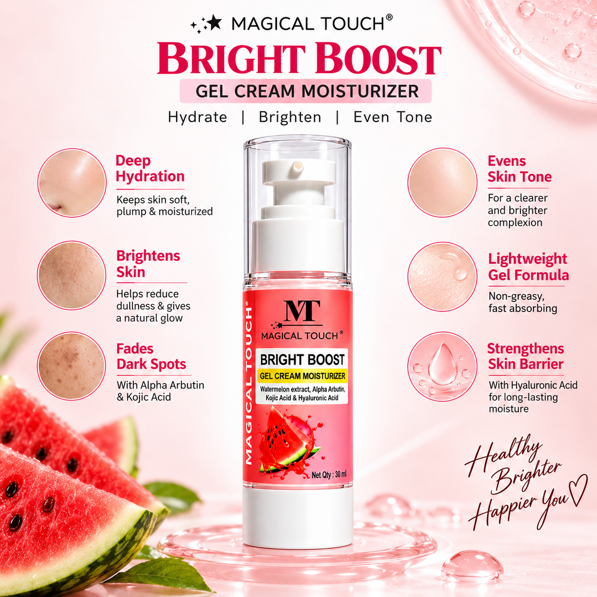 Bright-Boost Gel Cream MOISTURISER - Deep hydration & glowing skin.