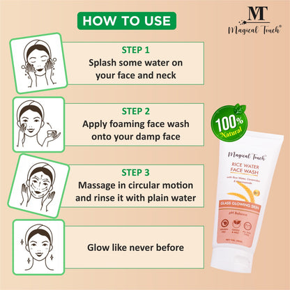 Magical Touch Korean Rice Water Facewash for Glowing Skin | Brightening, Deep Cleansing & Tan Removal | Anti-Dullness & Gentle Daily Cleanser