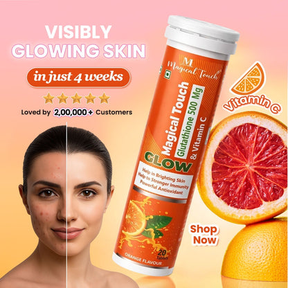 Pack of 2- GLUTATHIONE & VITAMIN-C GLOW TABLETS for Skin Brightening. Powerful antioxidant, skin detox & immunity booster (20 tablets)