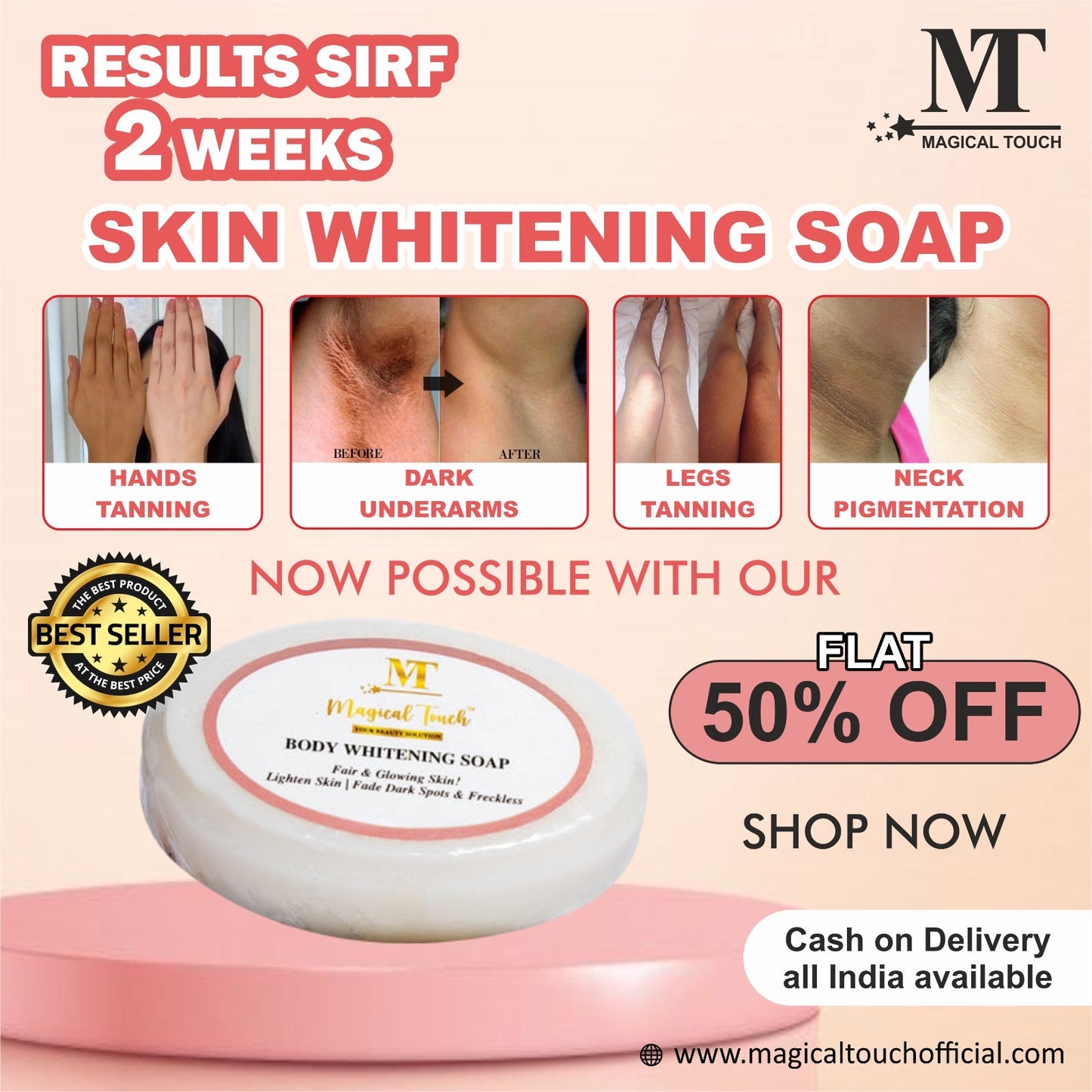 Magical Touch Body Whitening Soap for Glowing Skin | Tan Removal, Brightening & Deep Cleansing | Lightens Dark Spots & Evens Skin Tone (2 weeks results)