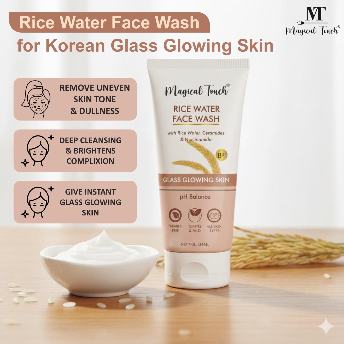 Rice Water Facewash for Glass Glow Skin.
