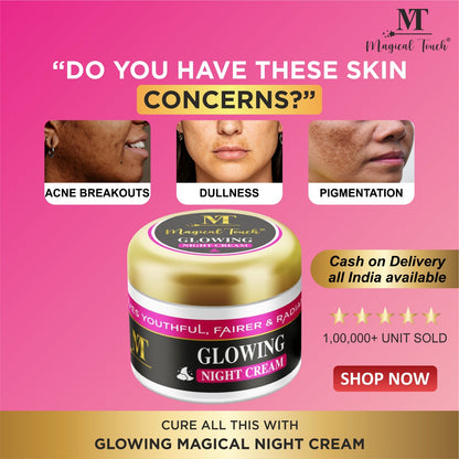 Magical Touch Glowing Night Cream for Bright Skin | Skin Whitening, Repair & Hydration Formula | Removes acne pimples and dark spots (7 days results)