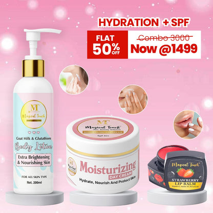 BODY LOTION + STRAWBERRY LIP BALM +MOISTURISER DAY CREAM