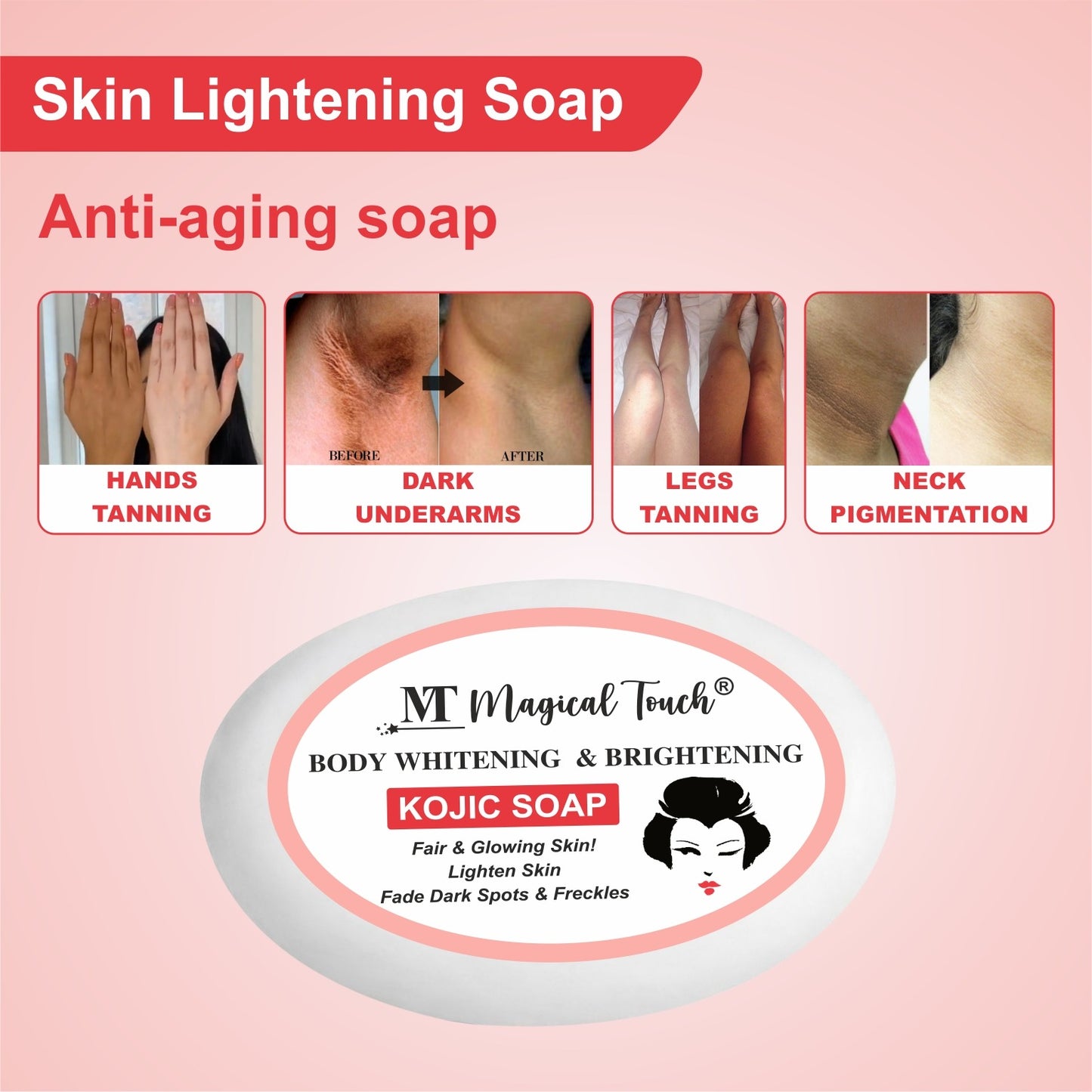 Pack of 3 Full Body Whitening Kojic Soap | Pigmentation & Spots lightening - (2 weeks results)